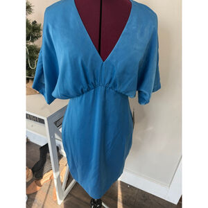 New Satin Aidan Mattox Mini Dress Blue 4